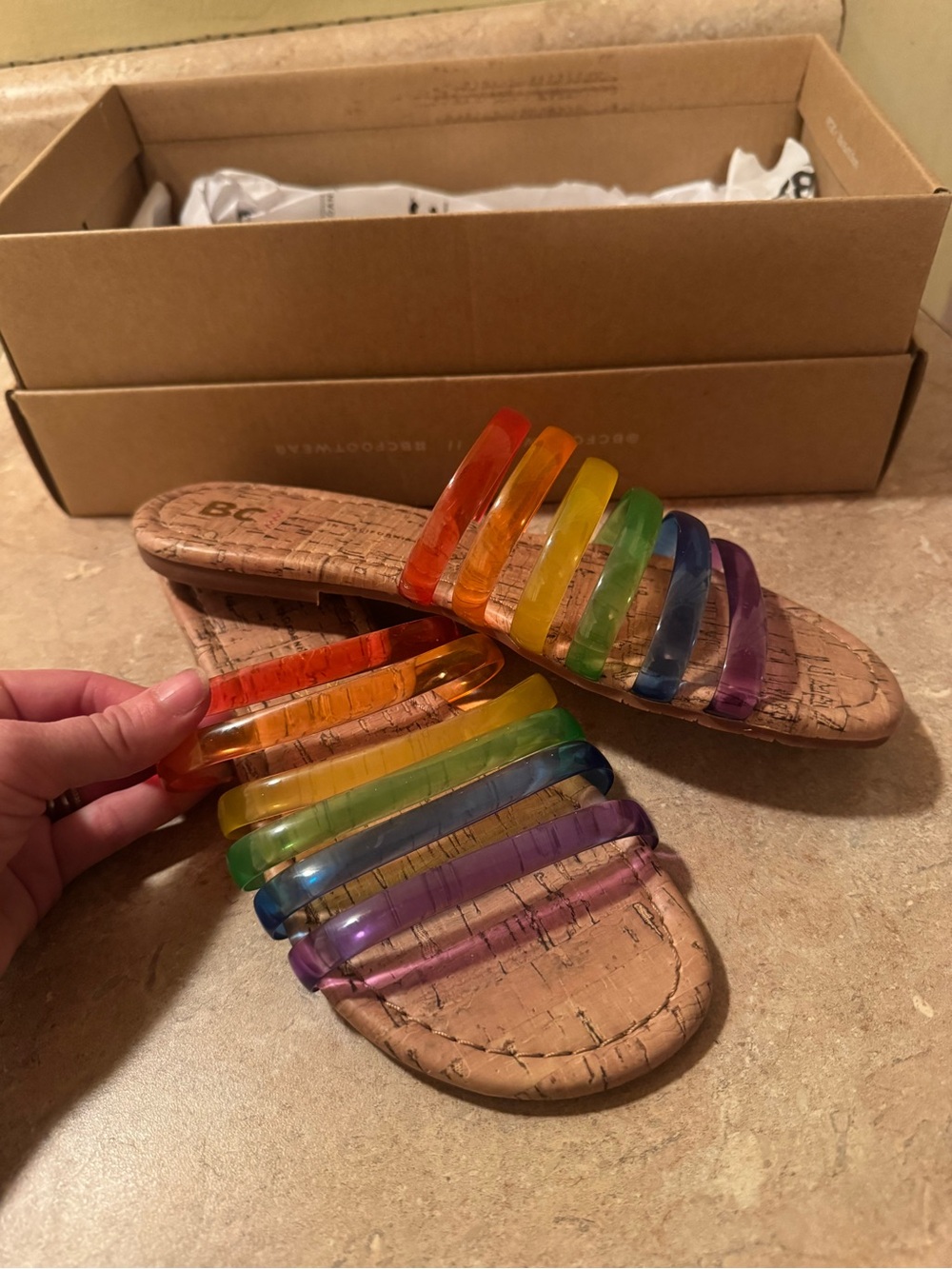 BC Footwear For You II Pride Rainbow Jelly Slide Sandals Size 6